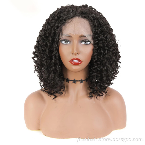 Wholesale Price Nautral Black Kinky curly Bob wigs for black women Synthetic hair  transparent lace curly bob Wigs Vendor